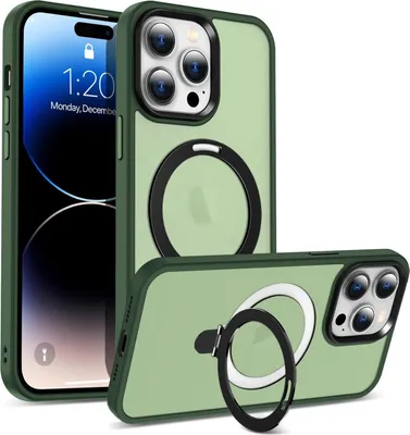 Produktbild von Conie Magsafe Schutzhülle für iPhone 13 Pro Kunststoff Hard Case Magnet Cover Hülle mit Aufstellfunktion in Grün matt