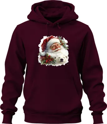 Zdjęcie produktu dla Bluza z kapturem Uni Ojciec Boże Narodzenie Polar Bear Pine Cone Holly Christmas, bordowy, XXL