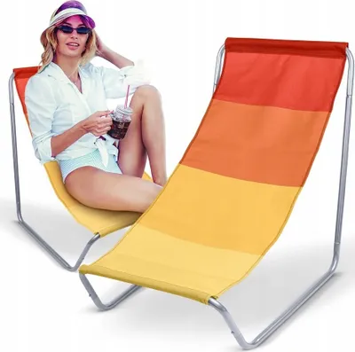 Produktbild von Liegestuhl klappbar aus Metall mit rotem Farbverlauf Motiv – Klappstuhl Klappliege Sonnenstuhl Strandstuhl Gartenliege