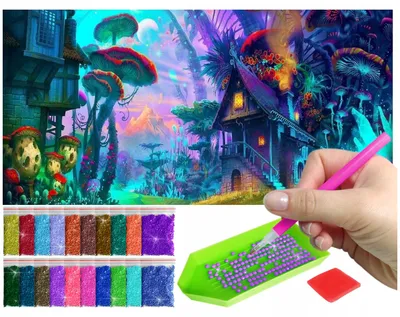 Produktbild von ARTULIO - Diamond Painting Set - Fantastisches Neondorf - 80 x 40 cm - Groß XXL - Crystal Art, Bilder DIY, Home Wand Deko