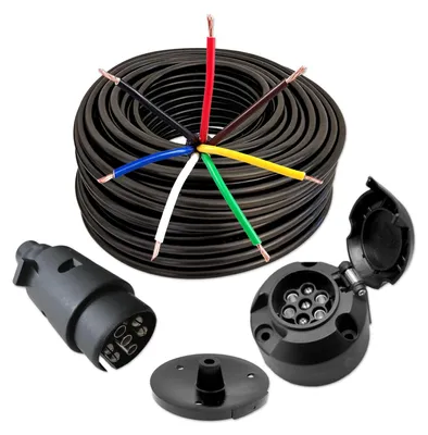 Produktbild von Anhängerkabelset | 7-adrig | 7x1mm² | Stecker und Dose | 5 Meter
