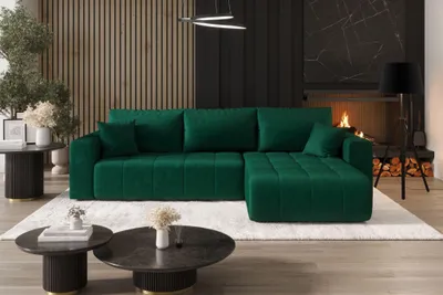 Image de Canapé d'angle avec fonction sommeil et coffre de lit MILO, tissu MONOLITH, vert, droite