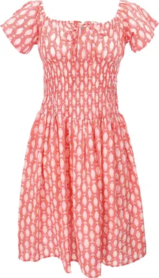Produktbild von Boho Minikleid, Handbedrucktes Luftiges Sommerkleid, Baumwollkleid - Apricot, Damen, Orange, Baumwolle, Größe: S