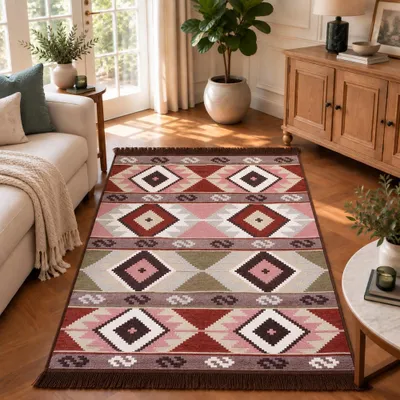 Obrázok produktu pre BiggHome Obojstranný koberec, vzor Kelim, Kilim – moderný vintage dizajn, prateľný