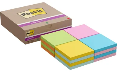 Produktbild von Post-it® Super Sticky Notes Haftnotizen - Verschiedene Farben - 76 mm x 76 mm - 90 Blatt - 16 Stück