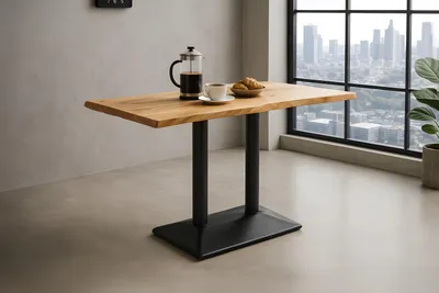 Produktbild von Bistrotisch Baumkante massiv Akazie natur 120 x 70 cm Mittellfuß schwarz ISLAS