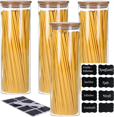 Produktbild von 4er Set Vorratsglas mit Bambusdeckel und 8 Kreidetafel- Sticker (4 x 2200ml)
