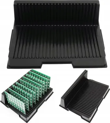 Image de Rosfix Support Antistatique en L pour PCB – 25 Compartiments | 270x205x90mm | Résistances 10?–10? ? | Pour Cartes Électroniques