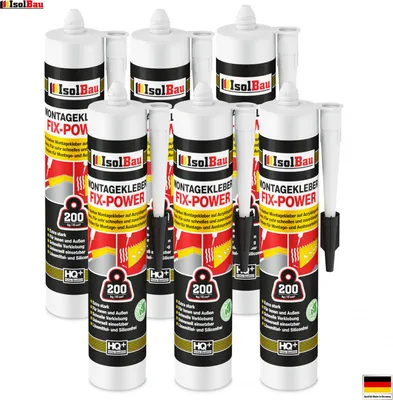 Produktbild von IsolBau Montagekleber FIX-POWER Baukleber 6 x 480g Kartusche weiß Qualität 200kg / 10cm
