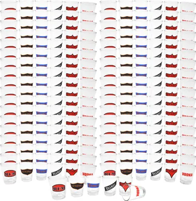Produktbild von com-four® 216x Schnapsglas - Stamper-Set - Likörstamper je 45 ml - Schnapsstamper mit 6 Aufdrucken - Likörgläser für Kurze, Trinkspiele, Party & Bar