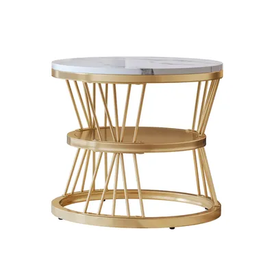 Image de ProximaX Ensemble de 2 tables basses - Motif marbre brillant & structure métallique, moderne & or