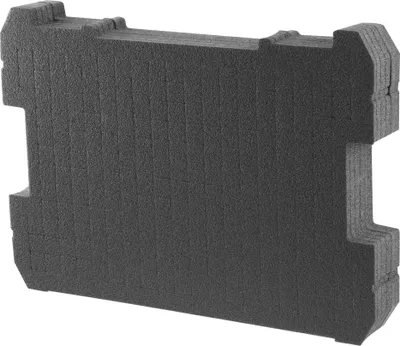 A black foam insert for a tool box.