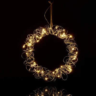 LED-Lichtkranz, silber, Ø 30 cm, hängend, batteriebetrieben