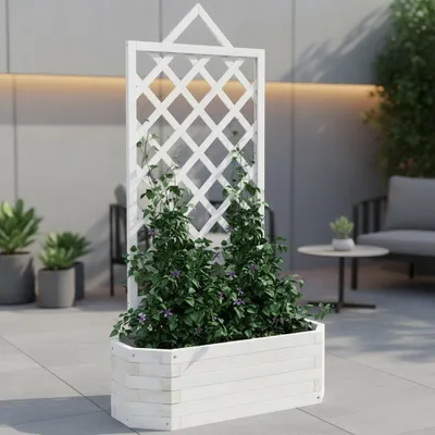 Produktbild von Blumenkasten mit Rankgitter Holz Rosenbogen Pflanzkübel weiß