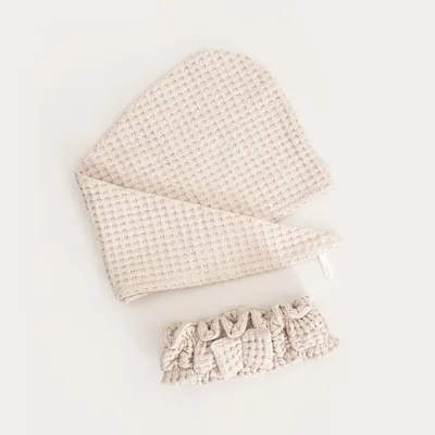 Obrázek produktu pro Sada čelenky a turbanu HOMLA VAFFEL, béžová, 10 x 23 cm