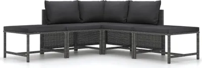 Immagine prodotto di set di divani da giardino 5 pezzi con cuscini in poly rattan grigio