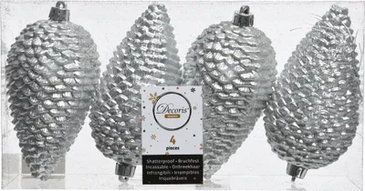 Produktbild von Christbaumschmuck Zapfen 12cm Kunststoff 4 Stück - Silber