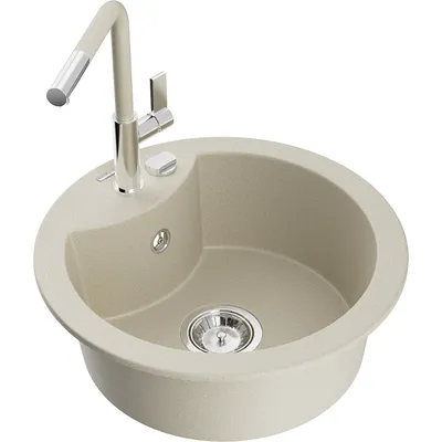 Zdjęcie produktu dla Mexen Diego zlewozmywak granitowy 1-komorowy z baterią kuchenną Flora, beżowy - 6512-69-670401-09