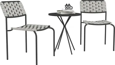 Immagine prodotto di Set di mobili da giardino in polyrattan, mobili da balcone lounge da esterno per 2 persone, dinette da 3 pezzi con 2 sedie impilabili, tavolo, lounge da giardino resistente alle intemperie per giardino, balcone con terrazza, grigio
