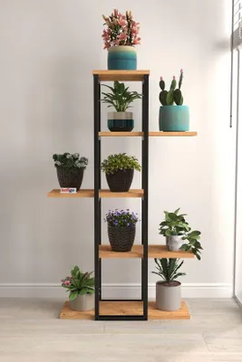Image de Étagère à fleurs Pijnboom, support pour plantes à 5 niveaux, 62 x 21 x 117 cm