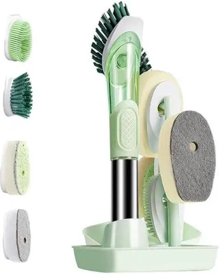 Immagine prodotto di Spazzola da cucina con dispenser di sapone, 4 testine di ricambio, per pentole e padelle