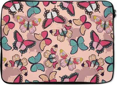 Produktbild von MuchoWow® Laptop Hülle 14 ZollSchmetterling - Rosa - Blau - Design Laptoptasche - Laptoptasche - Stoßsicher - Schutzhaube