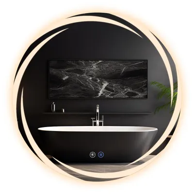 Image de Miroir de salle de bain ZMH avec éclairage Miroir de salle de bain rond Miroir LED rond 50 cm Éclairage tactile à intensité variable Miroir rond anti-buée éclairé pour salle de bain
