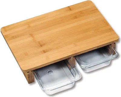 Produktbild von KESPER Schneidebrett mit 2 Auffangschalen -FSC– 41 x 26,5 x 8 cm – inkl. Kunststoff-Schalen je 26,5 x 16 cm – zum sauberen Arbeiten – 5835313