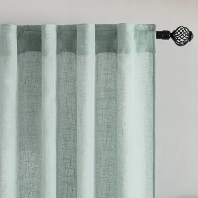 Voile-Gardinen mit Faltenband, Leinenoptik, 2er-Set, Türkis, 260x140 cm