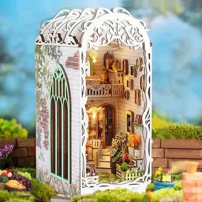 Image de Maison miniature Book Nook - Vallée des Fleurs - Puzzle 3D - 455 pièces - Maison miniature en bois - avec éclairage LED