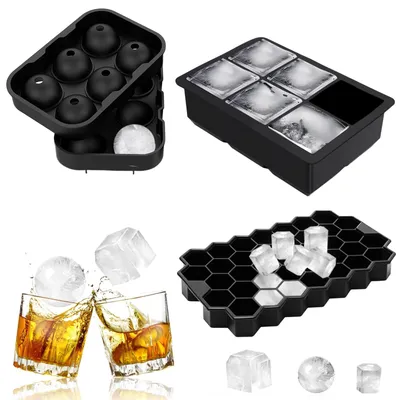 3er-Set Silikon-Eiswürfelformen mit Deckel, BPA-frei, schwarz