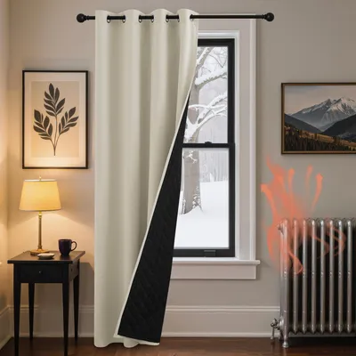 Image de Rideau occultant pour porte, protection contre le froid, dimensions : 240 cm de hauteur x 140 cm de largeur, couleur beige clair