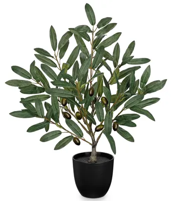 Image de Olivier artificiel de décoration, plante en plastique dans un pot noir, petites plantes artificielles d'un réalisme saisissant, plantes d'intérieur artificielles avec des branches d'olivier et des fruits pour la décoration du salon et du bureau.