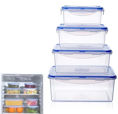 Obrázok produktu pre Ibenzoa® Sada 4 kusov nádob na potraviny s objemom 550/1000/1500/2500 ml – vzduchotesné plastové nádoby s klipovým viečkom, bez BPA, vhodné do mikrovlnnej rúry (bez viečka), priehľadné, vhodné do umývačky riadu