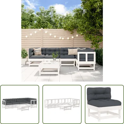Produktbild von The Living Store 6-tlg. Garten-Lounge-Set mit Kissen Weiß Massivholz