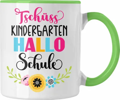 Produktbild von Trendation - Tschüss Kindergarten Hallo Schule Mädchen 2022 Geschenk Tasse Schulstart 1. Schultag Schuleinführung Schulanfang Geschenkidee 2022 Schulkind Ich Glitzer Jetzt In Der Schule (Grün)