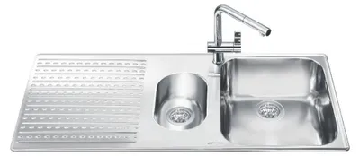 Immagine prodotto di Lavello incasso 2 vasche e gocciolatoio sinistro 100x50 Smeg LTS102S2 inox spazzolato