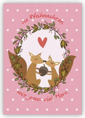 Produktbild von Tolle Liebes Weihnachtskarte auf rosa mit Eichhörnchen: zu Weihnachten mit ganz viel Herz
