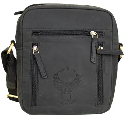 Produktbild von Bike Leder Umhängetasche Gürteltasche Schultertasche Crossbody Tasche Adlermotiv (Rindsleder, Schwarz)