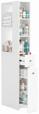 Productafbeelding van Smalle, hoge badkamerkast, 135 cm, met 2 lades, wit