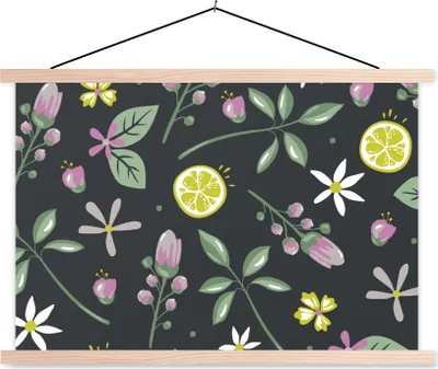 Produktbild von MuchoWow® Textilposter Sommer - Blumen - Früchte 60x40 cm mit holzfarbenen Rahmen - Bilder