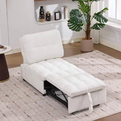 Zdjęcie produktu dla Merax Sofa rozkładana z regulowanym oparciem i poduszkami, fotel rozkładany, fotel pojedynczy składany z kółkami, sofa wypoczynkowa Daybed, biała