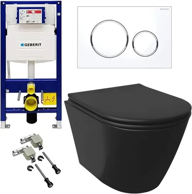 Produktbild von Alpenberger Wand WC Spülrandlos | Hänge WC Komplettset aus Kloschüssel und WC Sitz mit Absenkautomatik | Toilette mit Nano Beschichtung | Passend Geberit (Set 4)