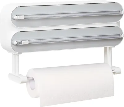 Produktbild von Frischhaltefolienspender mit Küchenrollenhalter, Wandrollenhalter, magnetisch, ohne Bohren, grau, für Küche
