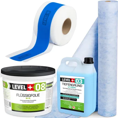 Produktbild von Dichtset Abdichtung Flüssigfolie 12kg Dichtband 15m Dichtbahn Tiefengrund SET312