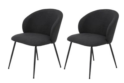 Produktbild von Hela Tische, 2er Set Esszimmerstuhl Sessel Graz, Bezug Webstoff Anthrazit, Rundrohr Metall Füße Schwarz,  XL Sitzbreite, Rundrücken, 120kg belastbar