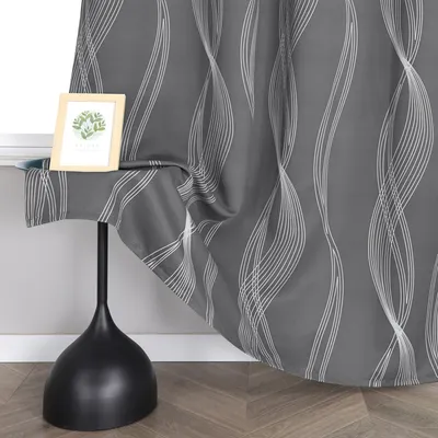 Produktbild von Joyswahl Verdunkelungsvorhänge Blickdicht Gardinen mit Ösen Modern Thermovorhang Wohnzimmer mit Wasserwellenmuster Dunkelgrau HxB 145x135cm 1 Stück
