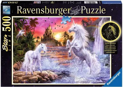 Produktbild von 500 Teile Ravensburger Puzzle Star Line leuchtet Einhörner am Fluss 14873