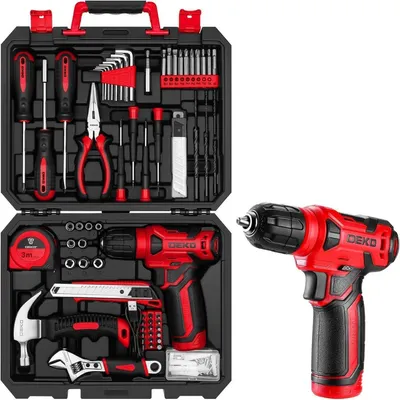 Produktbild von Werkzeugkoffer bestückt 126-teilig mit Akkuschrauber 8V Rot