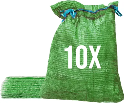 Produktbild von Bazko 10 Stück Raschelsäcke 42x60cm 15kg | grün | Netzsäcke mit Zugband Kartoffelsack Zwiebelsäcke Brennholz Kaminholzsäcke